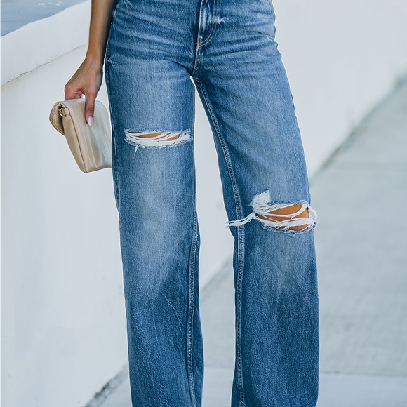 High rise distressed raw hem jeans - Picture 6 of 6